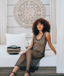 Beachy Side Maxi Beaded Net Cover Up Black