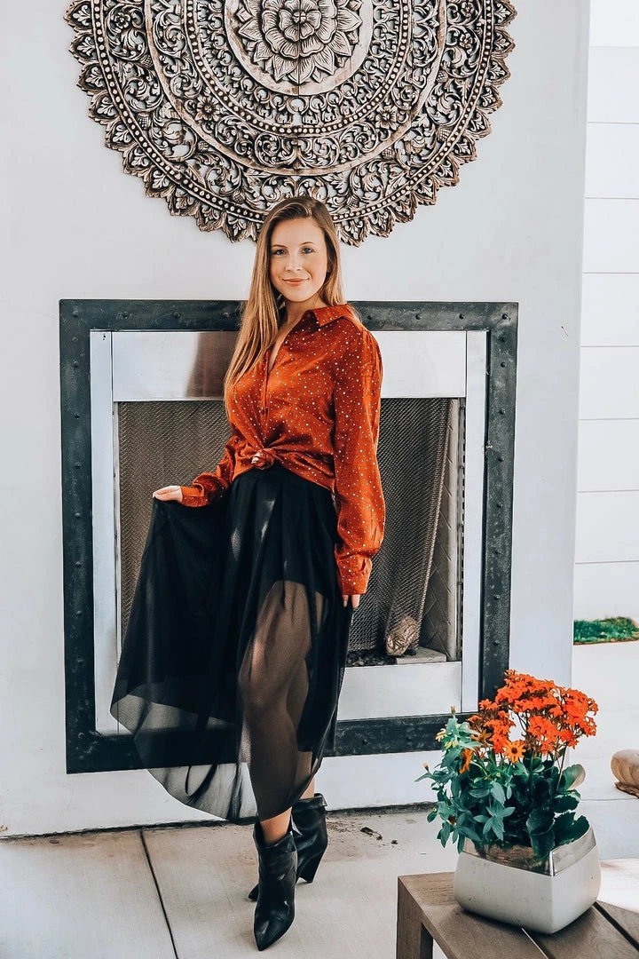 Q2 Orange Long Sleeve Blouse With Shimmer Flecks 6 Q2 Orange Long Sleeve Blouse With Shimmer Flecks