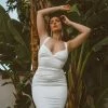 Murmur Silky Bodycon Dress In White Basics