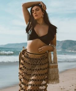 Beachy Side Black & Gold Crochet Skirt