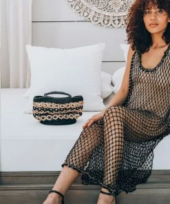 Beachy Side Accessories Black & Gold Crochet Purse