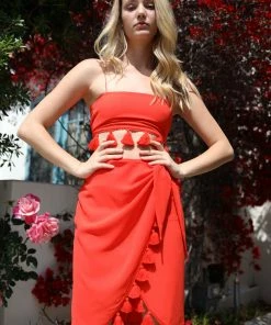 Mumu Tops Red Scarf Top With Tassels