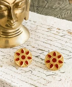 La Sierra Terracotta And Gold Round Earrings