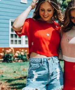 EastNWest Label Tops Star Mesh T-Shirt Red