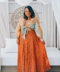 Z&L Coral Orange Button Up Lace Skirt