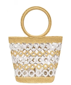 Beachy Side Accessories White & Gold Crochet Purse