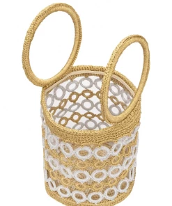 Beachy Side Accessories White & Gold Crochet Purse