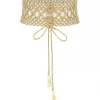 Beachy Side Wide Gold Crochet Belt With Tassels Accessories